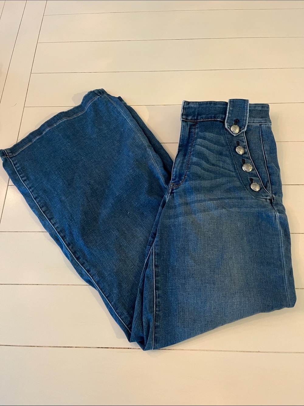 White House Black Market High-Rise Blue Button-Front Jeans